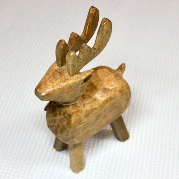 New Artisan Handmade Wood Reindeer Sculpture Decor - Picture 3 of 9